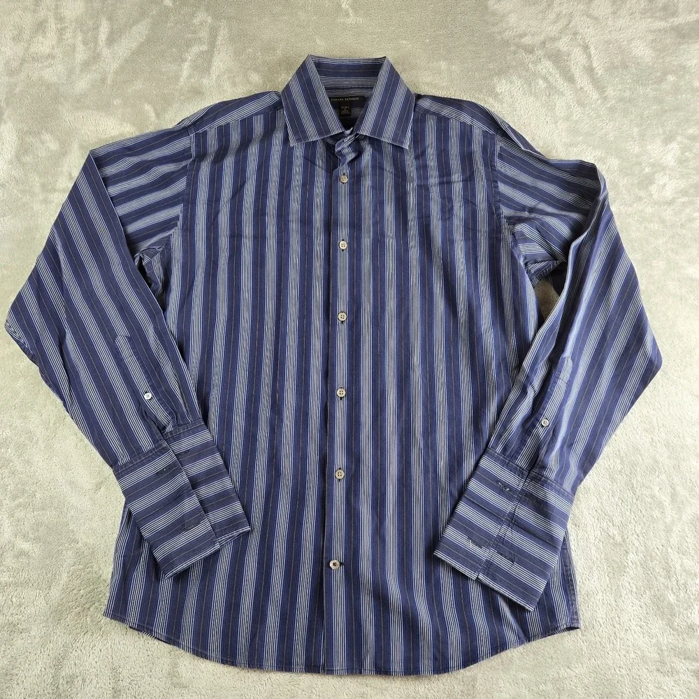 Vintage Banana Republic Shirt Mens Large 16/16.5 Blue Striped Flip Cuffs Career